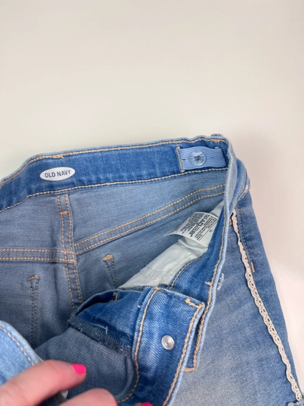 Old Navy Girls Kids Cuffed Jean Shorts Lace Side Detail Sz 10